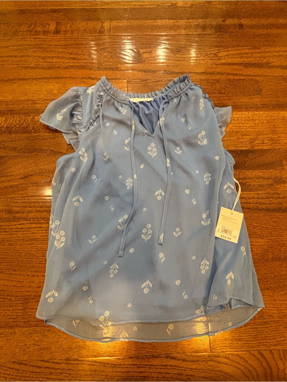 LC Lauren Conrad Light Blue Tie-Neck Blouse